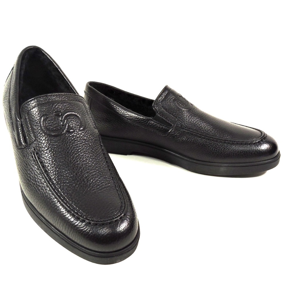 CASADEI 🇮🇹 MEN'S BLACK SOFT LEATHER MONTONE FUR WINTER LOAFERS